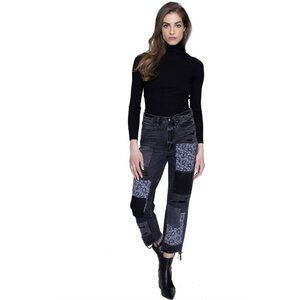 Blue Revival Paisley Patchwork Distressed Black Stone Jeans Women’s Size 24 $149